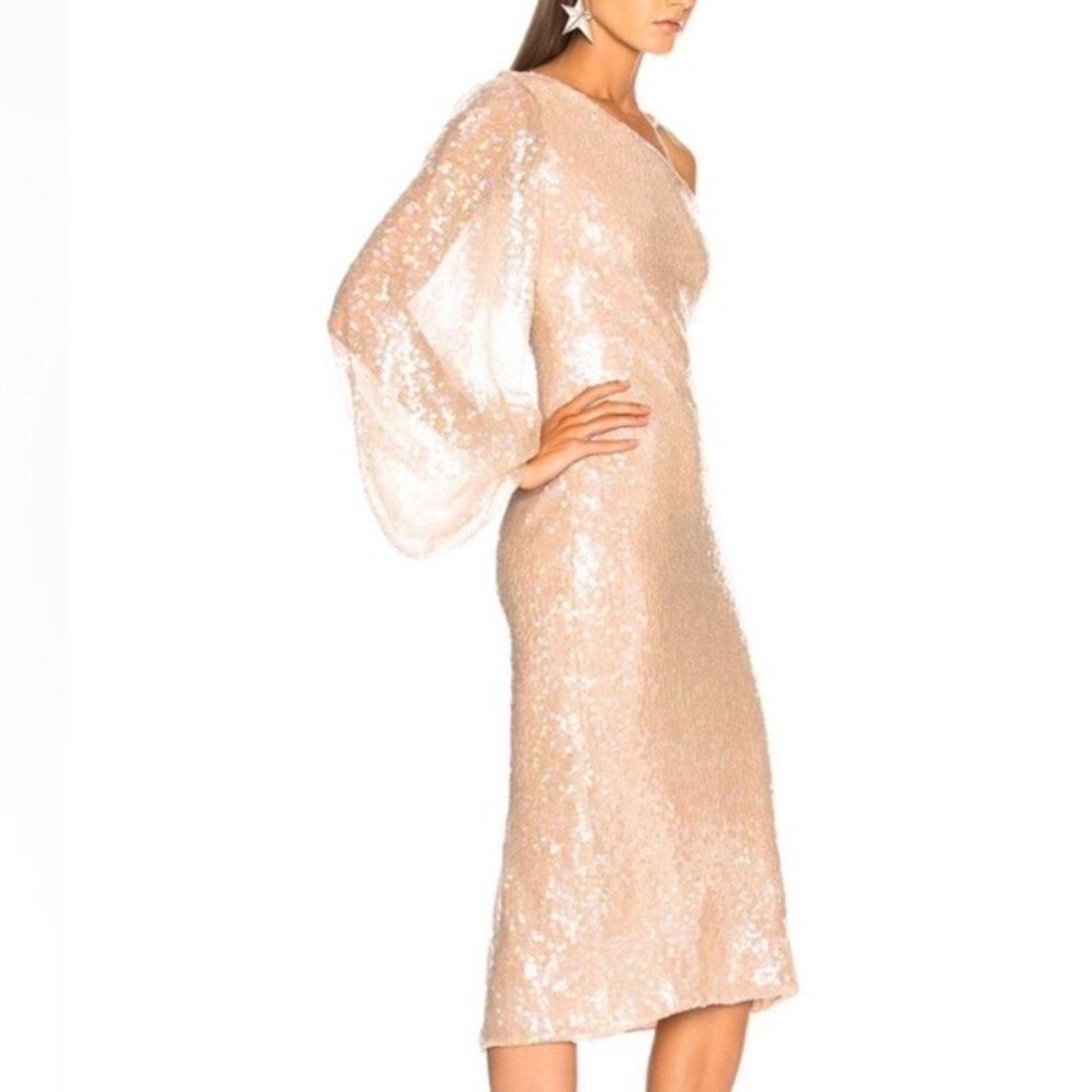 NWT Sandra Mansour Sequin One Shoulder Midi Cocktail Dress Sz 4 $1490 Retail